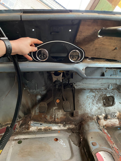 Custom Dashboard Panel for Tachometer with Two Auxiliary Gauges – Classic Mini